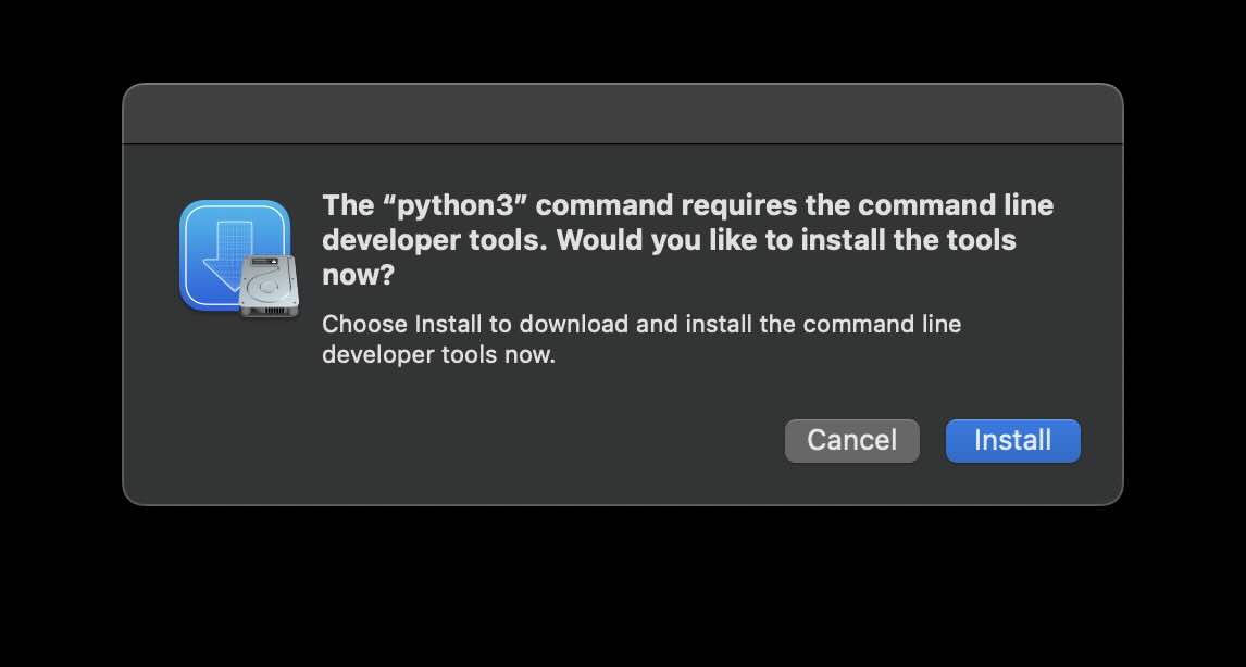 The python3 command requires the command line developer tools. 